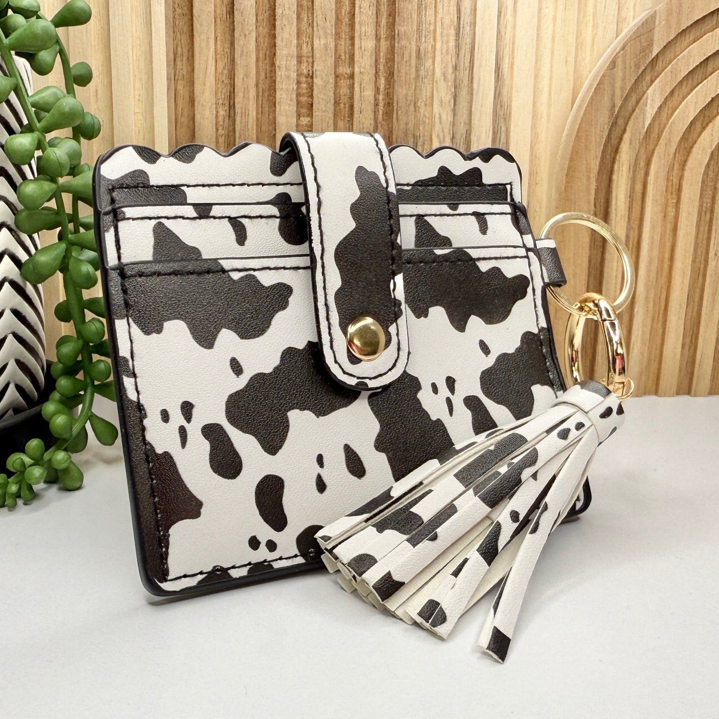 B&W Cow Wallet w/Tassel
